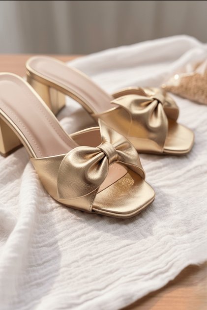 Bono Gold Bowknot (7 cm) Heeled Daily Use Slippers