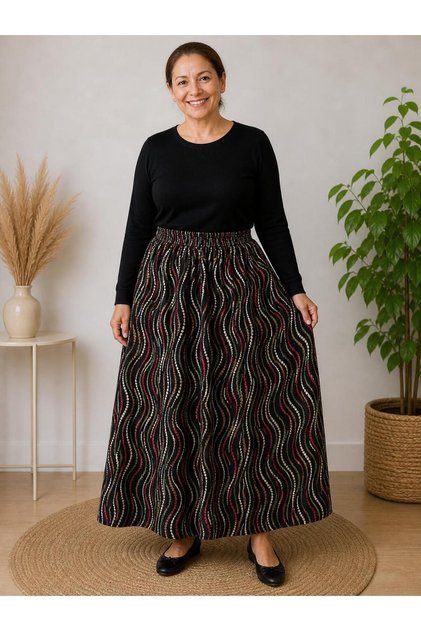 ANNE BELİ LASTİKLİ DESENLİ EMPİRME KUMAŞ BASMA ETEK