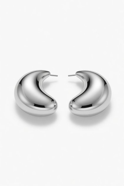 Women's Silver Color Drop Earrings - Curved Modern Design Earrings