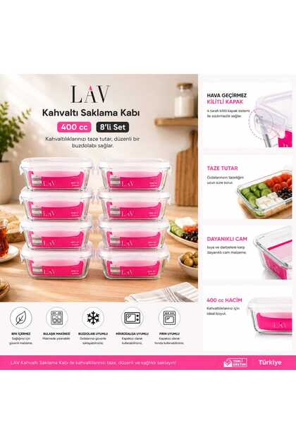 400 Cc Glass Breakfast Storage Container Set of 8 | Borosilicate Glass Storage Container with Locking Lid