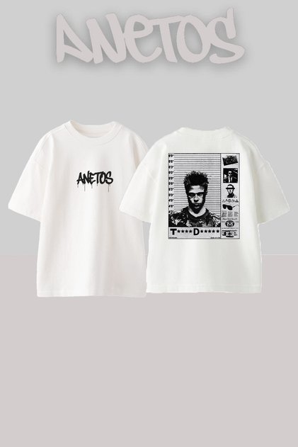 Fight Club Tyler Durden Mugshot 90S Retro Cinema Series Back Printed Oversize White T-Shirt