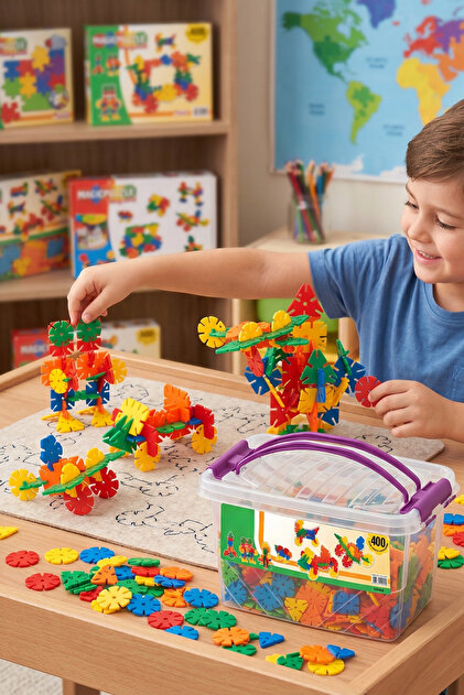 DEDE Özel Saklama Kabında Çiçek Puzzle 200 Parça Yapı Oyuncak