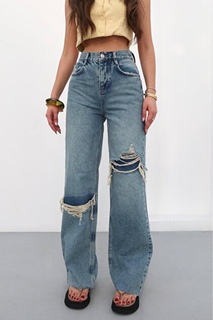 Trend Special Design Laser Knee Detail Loose Fit Baggy Denim Jean Pants-Trending Special Design Laser Knee Detail Loose Fit Baggy Denim Jeans