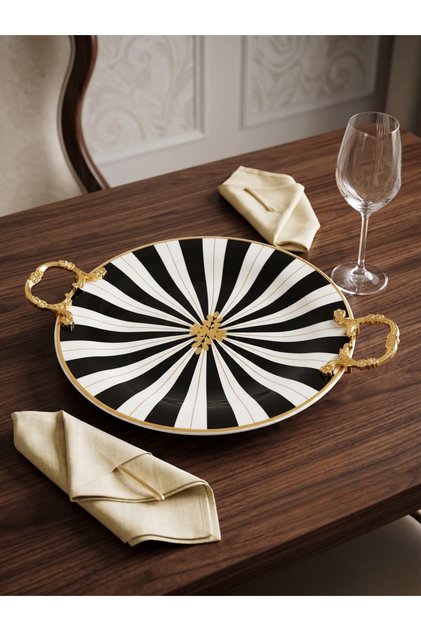 Porcelain Serving Tray with Metal Handles 27 cm