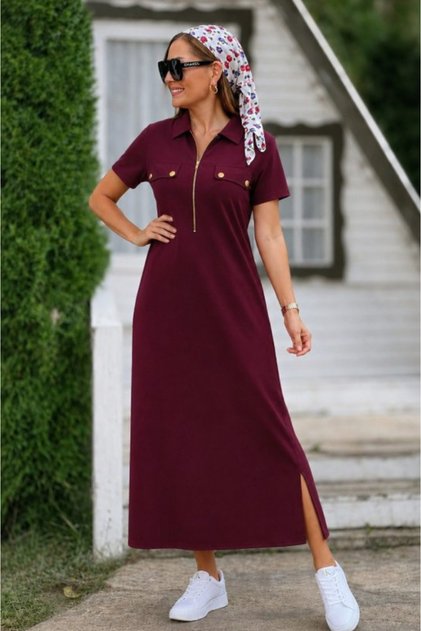 Women's Slit Detailed Comfortable Fit Long Dress
