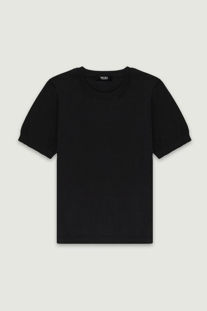 Siyah Rib Detaylı Kadın T-Shirt