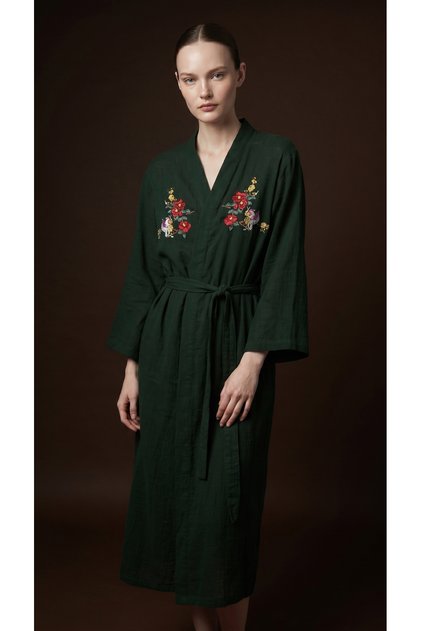 Shadowed Serenity Uzun Balon Kollu Kimono Sabahlık