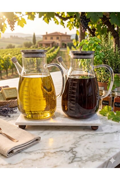 Tess Ölçülü 1000ML +1000 ML Mermer Stantlı 2li Borosilikat Cam Yağdanlık Sirkelik