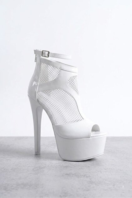 Leomi White Leather High Heeled Women's Shoes with Back Zipper