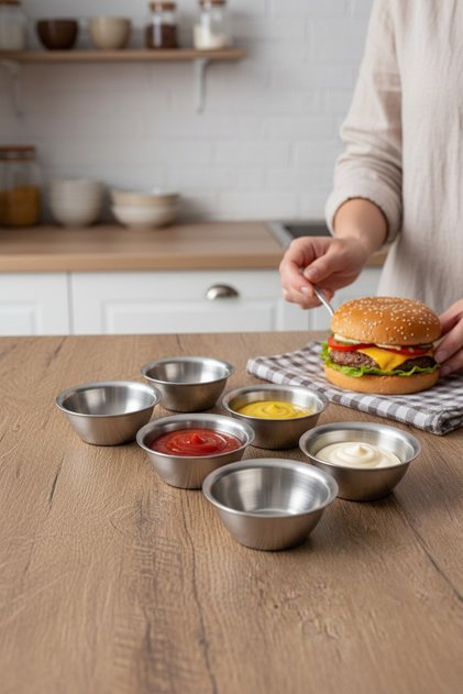 Aurea 6-Piece Stainless Steel Burger Sauce Bowl, Jam Bowl 6 cm