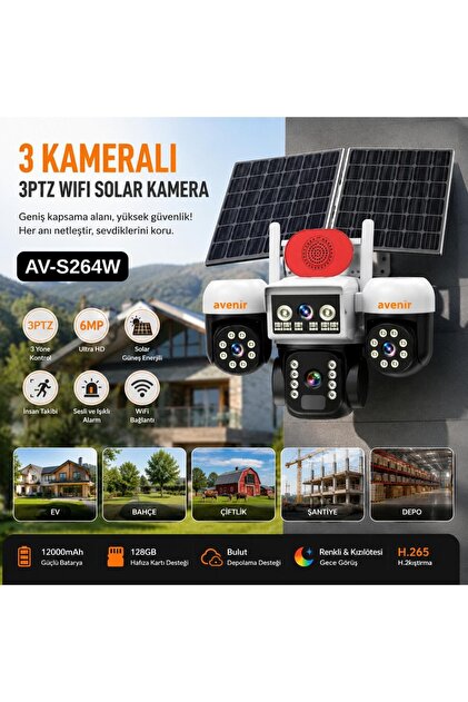 【大特価】ZOOMED パワーサンUV 80W 【2個セット】 Avenir AV-S264W Beyaz 3 Kameralı 6MP Güneş Panelli Solar Wifi PTZ