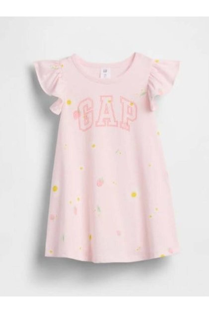 فستان Gap Baby Girl من القطن باللون الوردي الفاتح مع شعار جرافيك، مناسب للأعمار من 0 إلى 5 سنوات، PUDRA