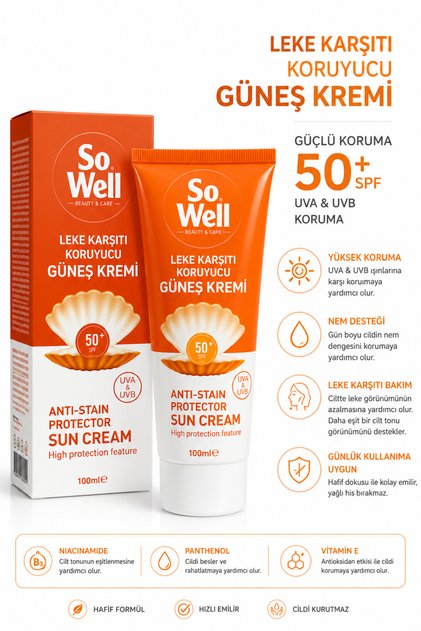 Leke Karşıtı Güneş Kremi 100 ml SPF 50+ – UVA & UVB Koruyucu Nemlendirici Bakım Kremi