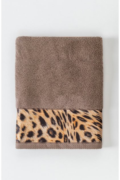 Leopard Hand & Face Towel 100% Cotton Certified, 1 Piece Leopard Pattern, 50X90Cm - Brown