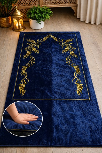 Hiig Store Embroidered Dowry Mat - Knee-Friendly / Orthopedic Fiber-Filled Prayer Mat 80X120 Size - 6 - Color
