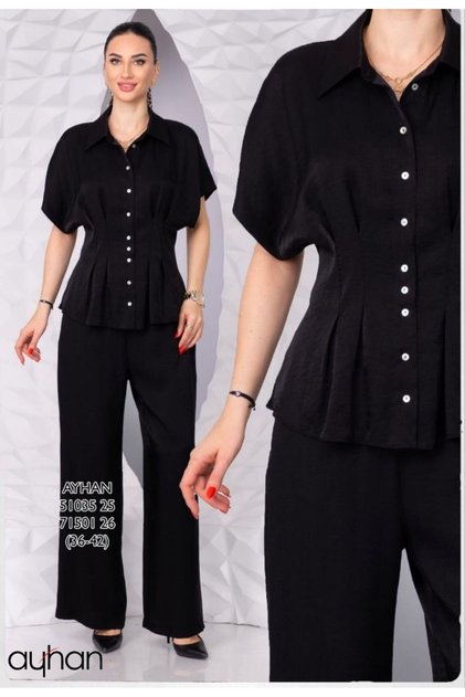Viscose Suit with Side Pockets and Elastic Waist