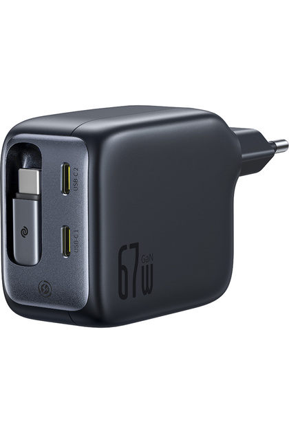 EnerCore CJ11 Dahili Type-C Kablolu 2xType-C 67W Hızlı Şarj Cihazı Adaptörü Siyah