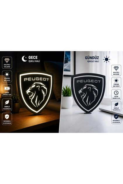 Peugeot Masa Lambası , Peugeot Logolu Led Işıklı Masa Lambası , Peugeot Gündüz Gece Masa Lambası