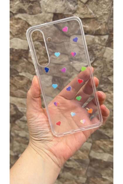 Galaxy S25 Fe Compatible Colorful Mini Heart Patterned Transparent Shock Absorbing Clear Case with Camera Protection