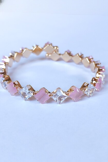 Vip Series A+ Quality Zircon Stone Square Waterway Steel Bracelet Handcuff Bracelet 1 Piece