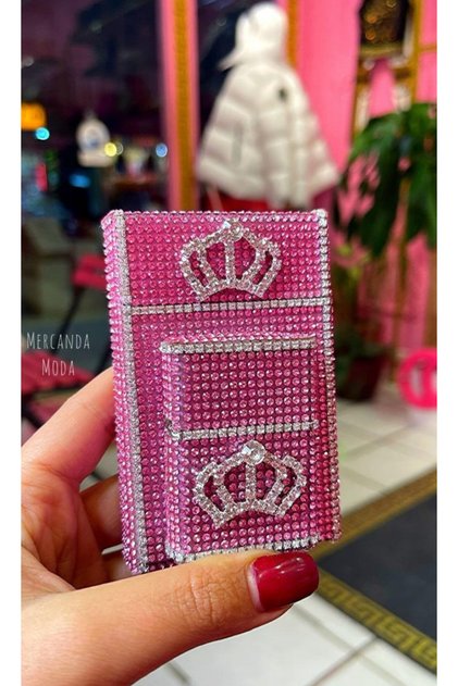 Prenses Pembe Taşlı Sigara Kutusu Zipo Çakmak Takım