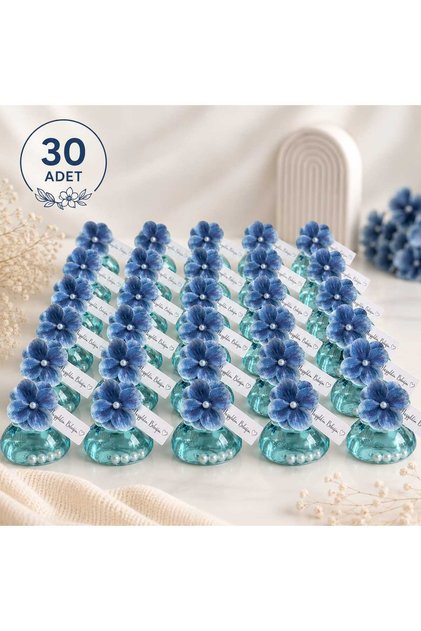30 Adet Cam Şişe Bebek Doğum , Sünnet Hediyeliği İncili Ortanca çicek Süslemeli
