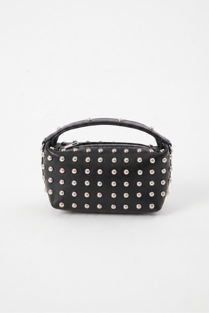 Women's Mini Black Studded Chain Strap First Class Vegan Leather Crossbody and Shoulder Bag