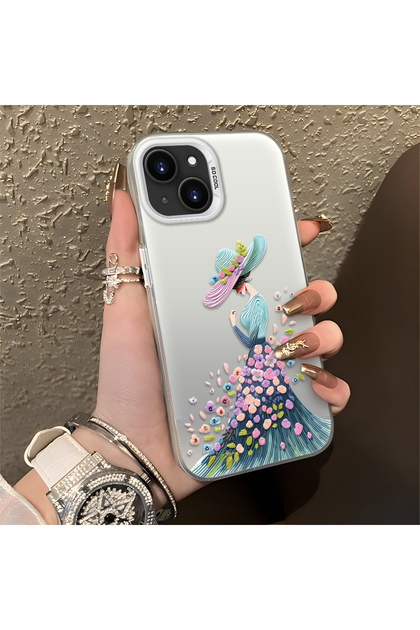 iPhone 14 Plus Compatible Silicone Edge Hard Back Case Couple Phone Case Beautiful Girl Patterned