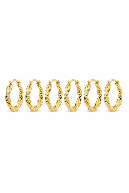 Women's Yellow Steel Twist Hoop Earring Set - 3 Pairs 6 Pieces