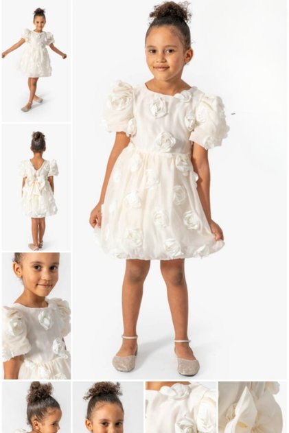 Sweetme Girl's Rose Detailed Dress Ecru