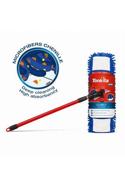 Grey Curly Flat Floor Mop with Stick – High Absorbency Microfiber Cleaning Mop