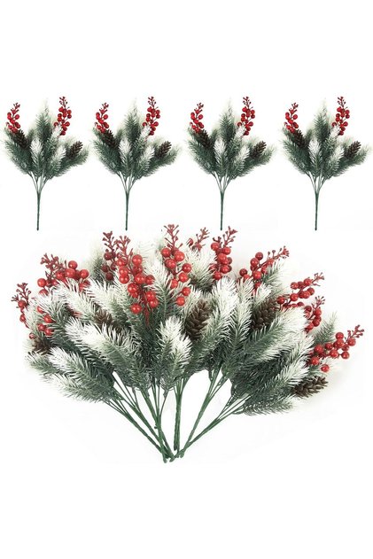 Crenguțe Artificiale de Pin Decorative cu Conuri și Boabe 8 Bucăți Verde 38 cm