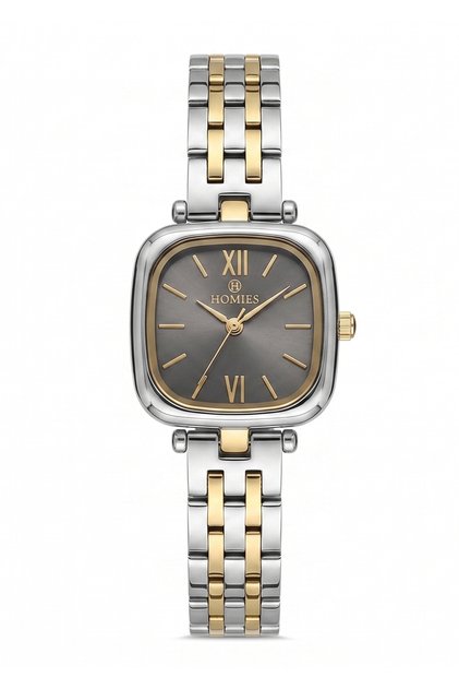 Women's Gold Silver Metal Cord Square Case Smoked Dial Wristwatch with 2 Years Warranty