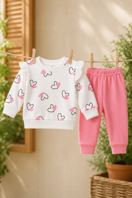 Baby Girl Heart Patterned Top and Bottom Set Seasonal 3 6 9 12 Months