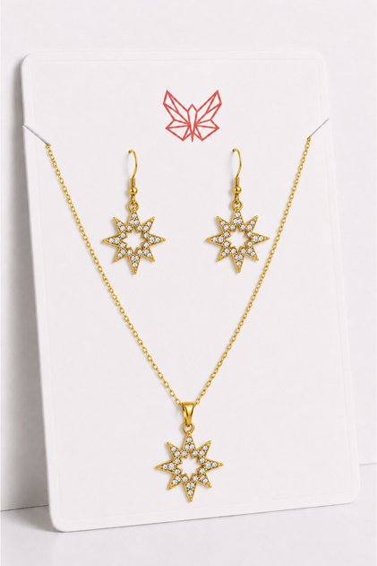 Damla Nazar Star Butterfly Snowflake Polar Star Flower Figured Zircon Stone Necklace Earring Set