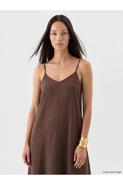 V-Neck Rope Strap Muslin Dress