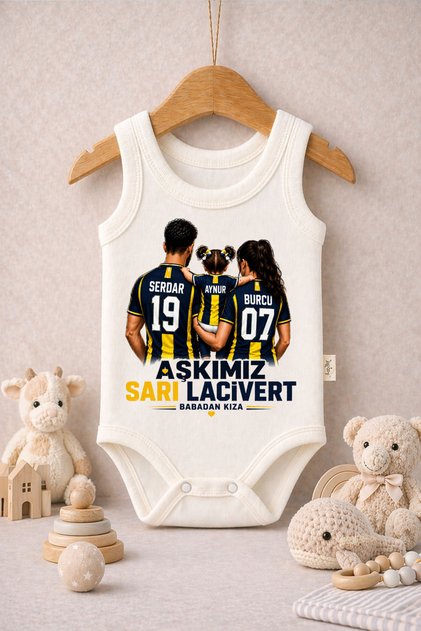 Bebek Zıbın Sarı Lacivert Aşkı Set Baskılı %100 Pamuk Atlet Kol Body (Yenidoğan & Bebek)