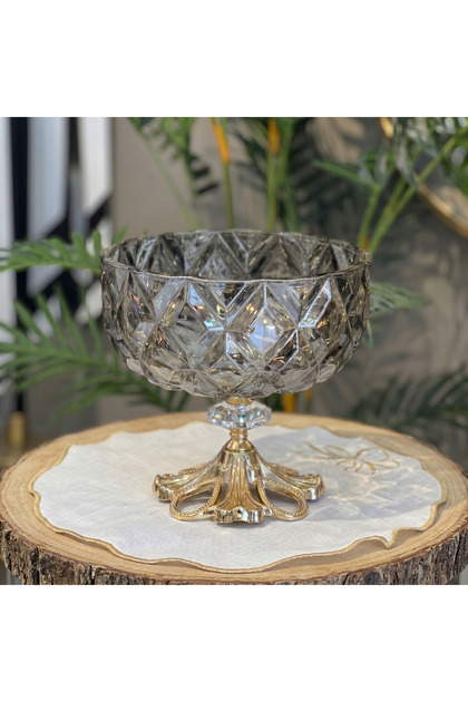 Patented Design Luxury Crystal Gold Footed Presentation Bowl - Plate Fruit Bowl Candy Bowl Decorative Object
