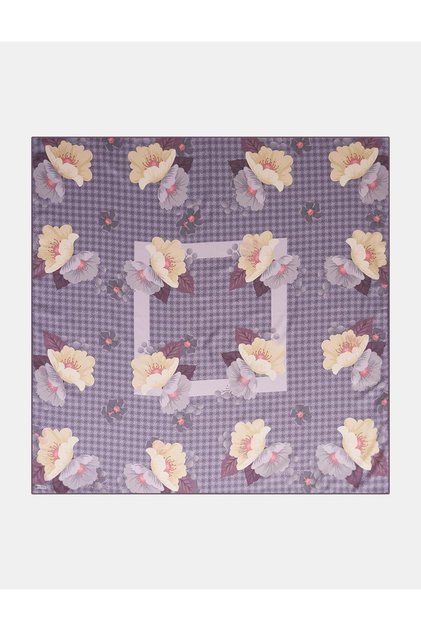 Monogram Pattern Floral Scarf Dark Mink