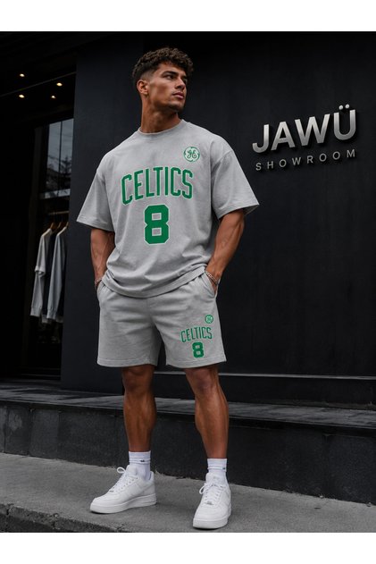 CELTICS Baskılı Premium Oversize Pamuklu T-shirt-Şort TAKIM