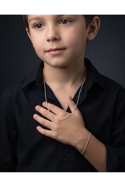 Boys' Anti-Tarnish Stainless Italian Steel Thin Gourmet Children's Necklace Bracelet Set