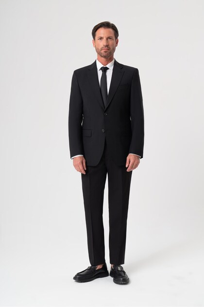 Wool Mono Collar Black Suit
