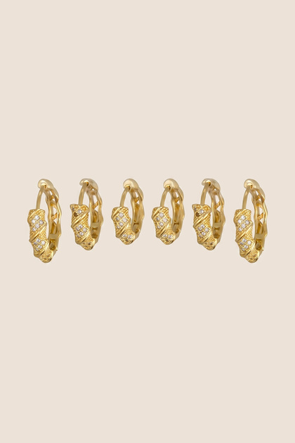 Gold Color Steel Zircon Stone Twisted 6-Piece Hoop Earring Set