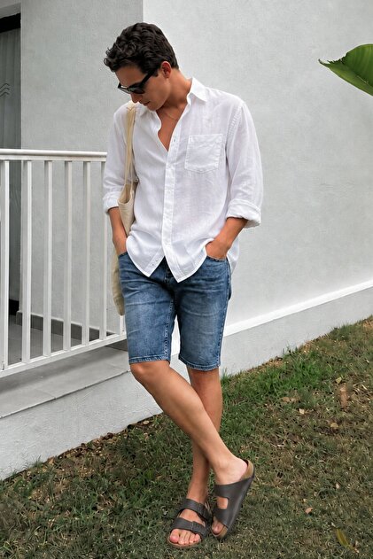 Blue Regular Fit Men's Jean Shorts 6348