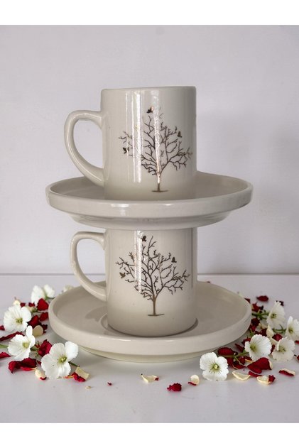 Tree of Life Porcelain Set of 2 Turkish Coffee Cups