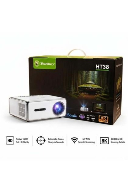 جهاز عرض ذكي HT 38 بنظام أندرويد 9.0 بدقة 1080 بكسل مع تركيز تلقائي وتصحيح انحراف تلقائي
