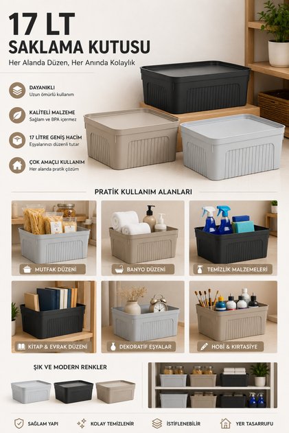 17 Lt Multi-Purpose Storage Box Organizer Organizer Box Anthracite
