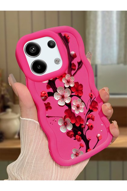 Redmi Note 13 Pro 5g Compatible Case with Camera Protection Red Silicone Couple Phone Case with Floral Pattern