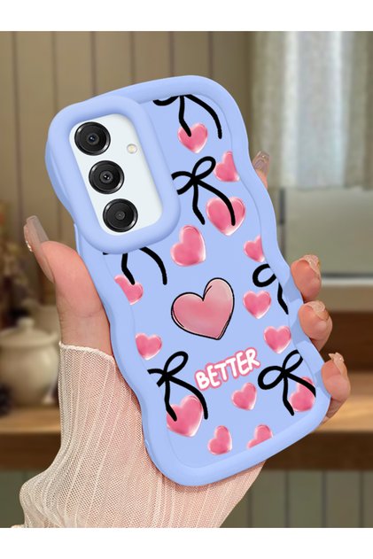 Samsung Galaxy A16 Compatible Case Camera Protector Blue Silicone Couple Phone Case Heart Pattern