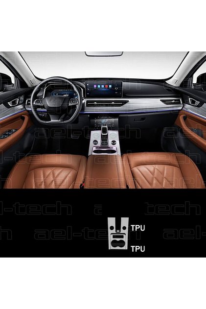 Chery Tiggo 8 Pro Gear surround and Cup Holder compatible Piano Black TPU Protector set of 3 2023